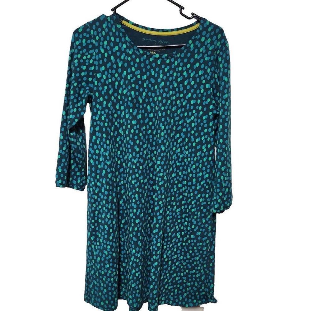 GUDRUN SJODEN Teal Polka Dot Long Sleeve Relaxed A-Line Short Dress Size S